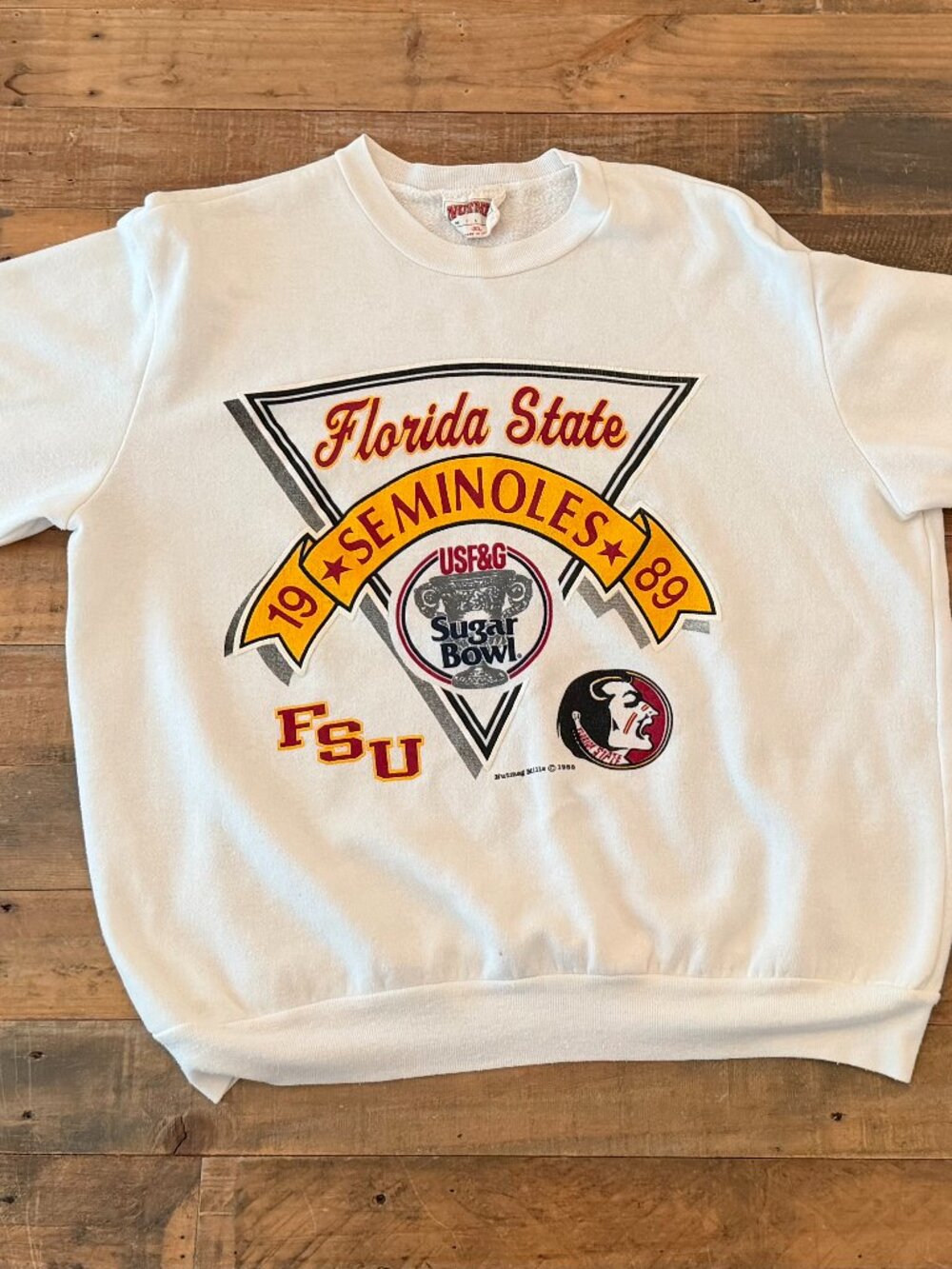 1989 Vintage FSU Seminoles Sugar Bowl Crewneck Nutmeg Mills Men's Size XL White